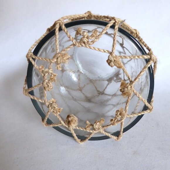 NEW 10.5” NAUTICAL NET ROPE LIDDED GLASS WOOD LIDDED DECORATIVE JAR CONTAINER - Picture 5 of 7